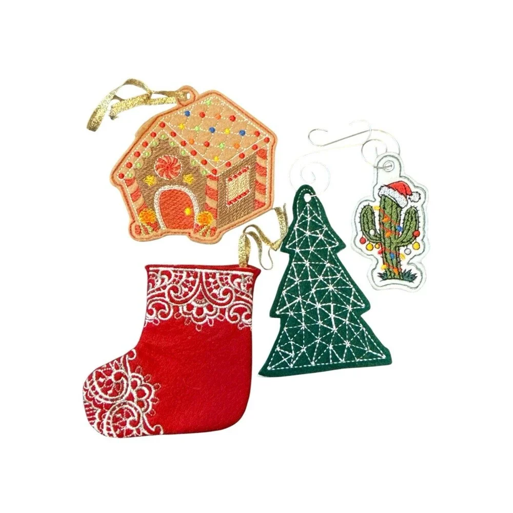 Lot Of 9‎ Handmade Felt Embroidered Christmas Ornaments 3” & 4”